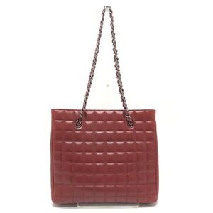 CHANEL Red Lambskin Leather Shoulder Bag